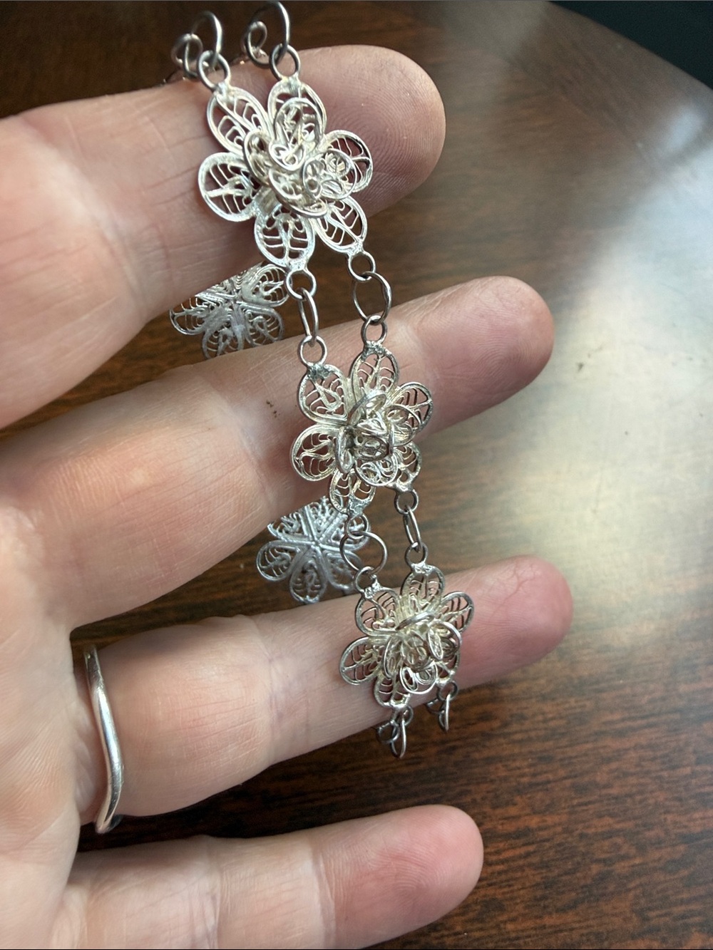 Vintage Silver Tone Filigree Floral Link Bracelet